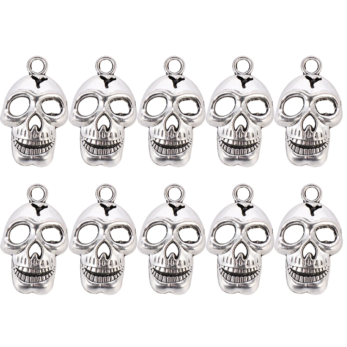 

10 pcs Halloween Skull Keychain Small Alloy Pendant Necklace Earring Charms Bracelet Accessory Durable Portable Silver