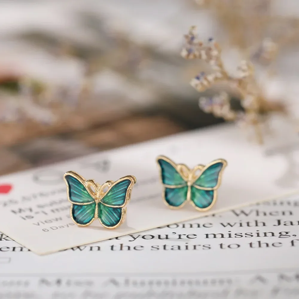 High-end and Fashionable Temperament Earrings Accessorie Korean Style Light Luxury Oil Drop Butterfly Ear Clip Without Ear Hole