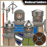 MOC Medieval Castle Militia Soldier Figures Building Blocks Military Crossbow Town Guard Knight Helmet Sword Shield Bricks Toy