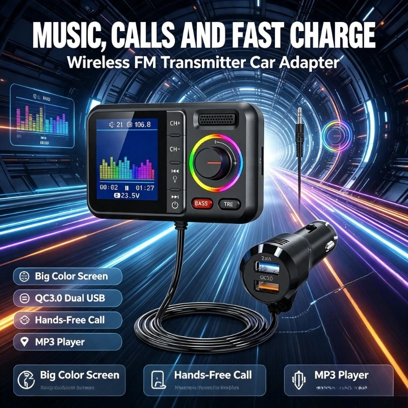 Multifunctional In‑vehicle MP3 Player, Wireless FM Transmitter For Road Journey Reliable AUX Link Function