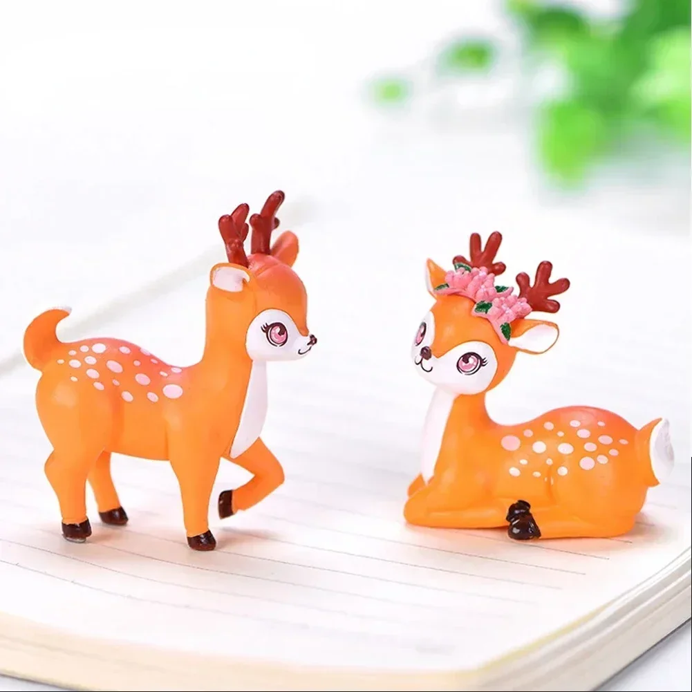 Artificial Mini Sika Deer Giraffe Cartoon Animal Figurine Baking Cake Topper Moss Terrariums Fairy Garden Dollhouse Home Decor