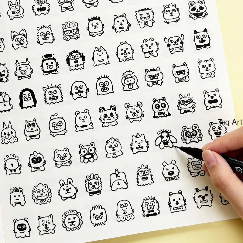 40 Page Doodle Coloring Book with Theme Lines Such As Funny Animals/monsters, Decompression Simple Stroke Copying Coloring Album