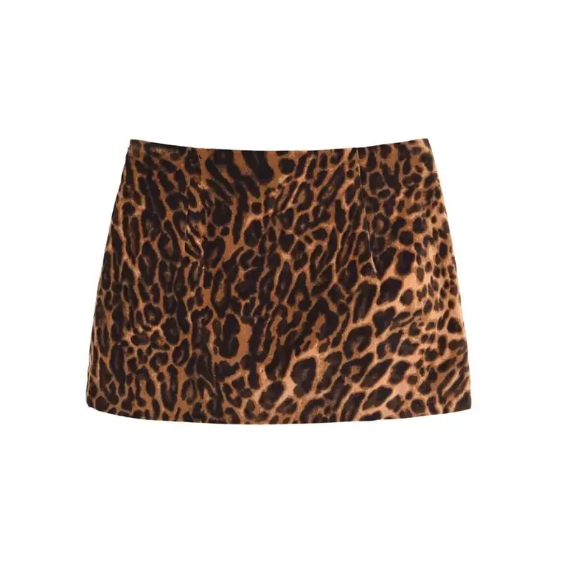 TRAF Autumn New Sets Women\'s 2-piece Set 2024 New Chic Leopard Loose Mini Skirt 2-piece Street Fashion Young Women\'s Sets