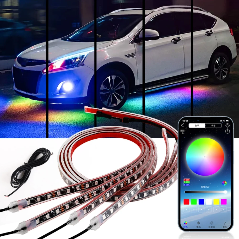 APP Dream Colorfu RGB Under Car LED Lights Underglow Flexible Strip Lights Music Decorative Atmosphere Lamp Chassis Light