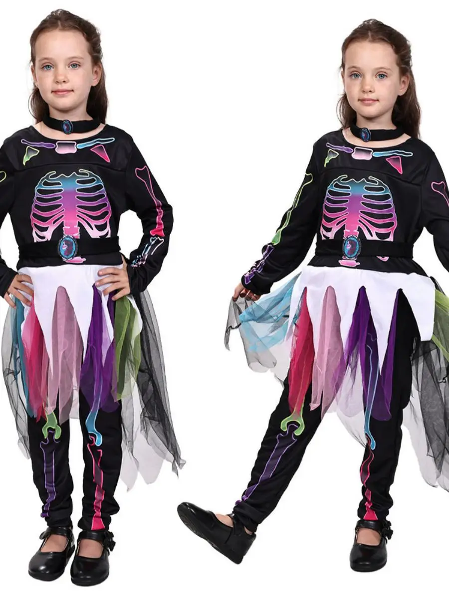 

Детский костюм на Хэллоуин, костюм скелета, костюм для выступлений, костюм скелета ужаса, детская одежда для наряда