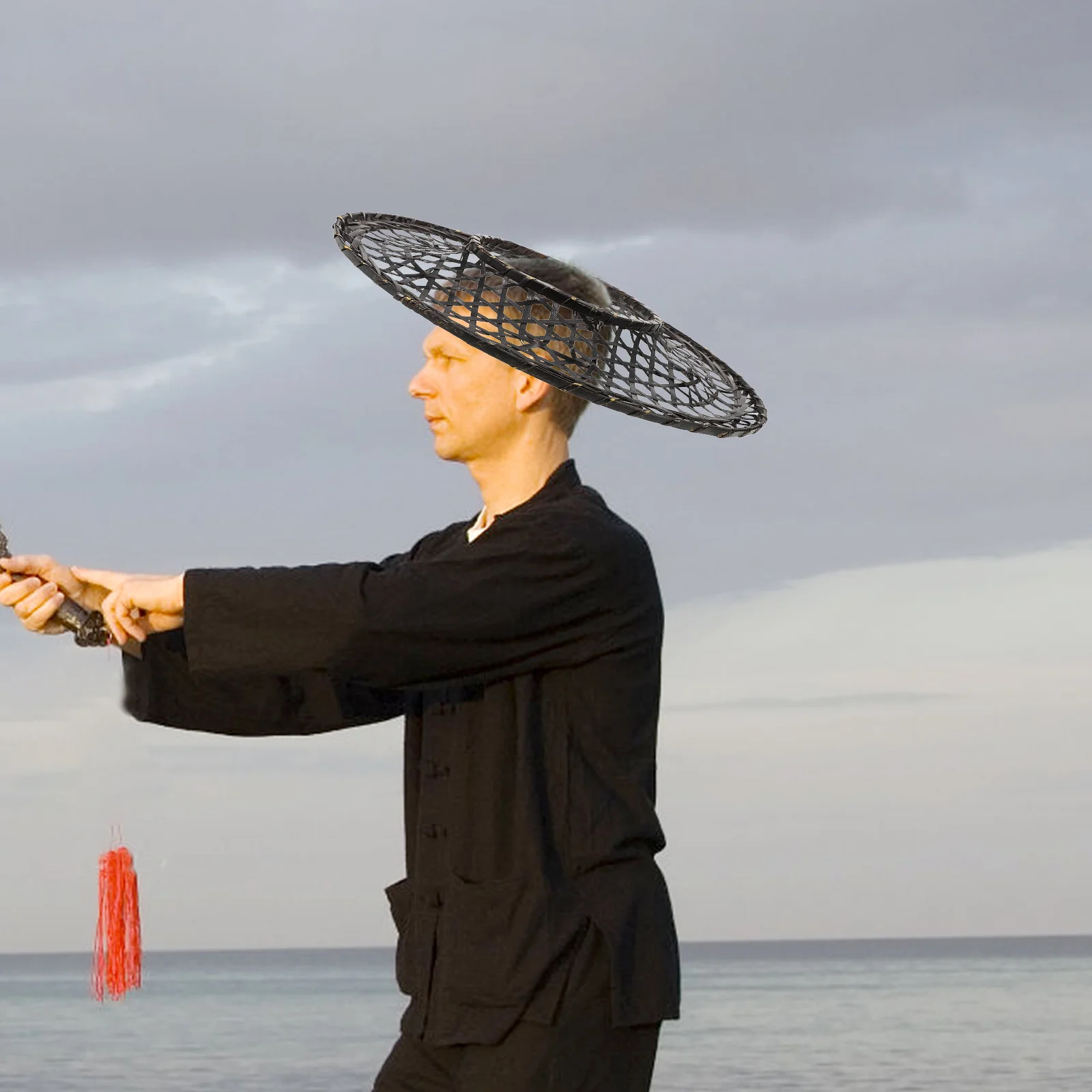 

Decorative Bamboo Hat Japanese Style Hollow Woven Cosplay Party Performance Prop Lightweight Straw Cone Hat for Adults