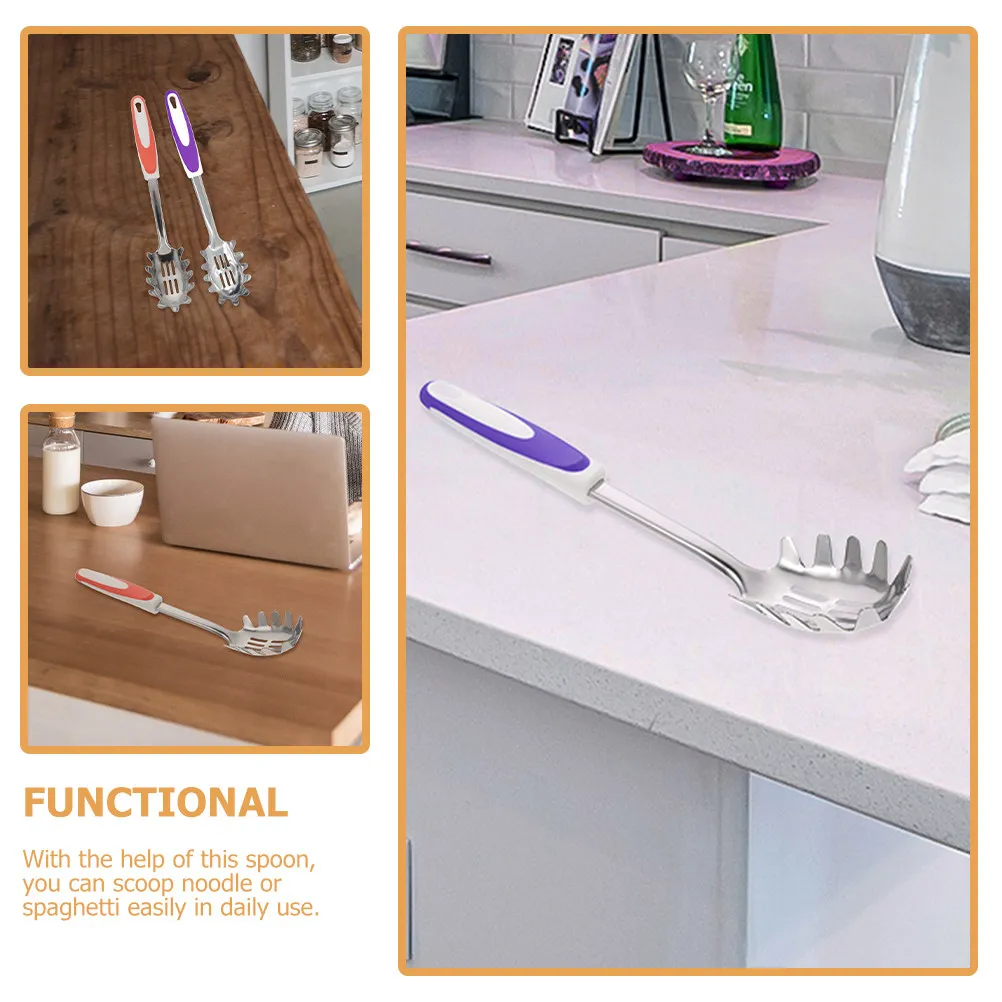 2Pcs Stainless Steel Spaghetti Spoon Server Pasta Ladle Noodle Scoop Anti Slip Claw Kitchen Tool for Cooking Home Kitchen