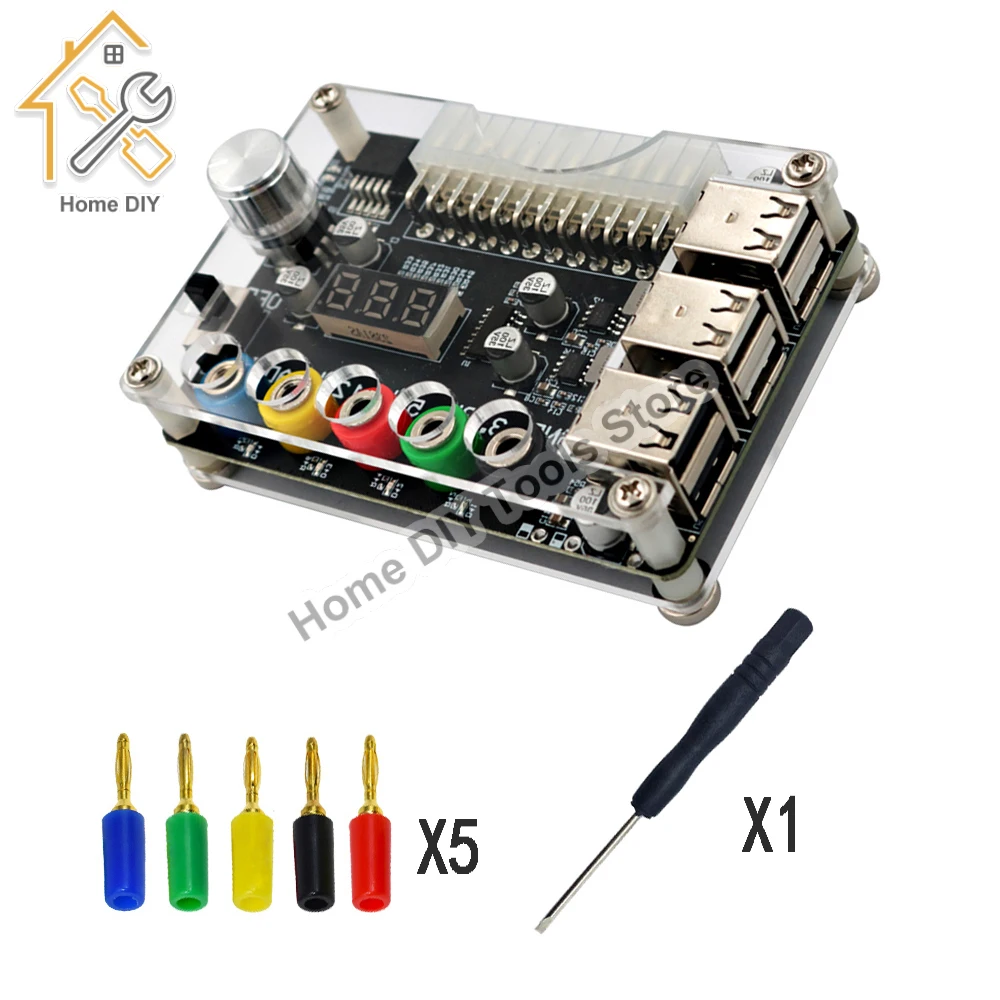 

24Pin ATX Power Supply Breakout Board Power Module Adapter Connector Adjustable Voltage Knob 6 Port USB 2.0 Supports QC2.0 QC3.0