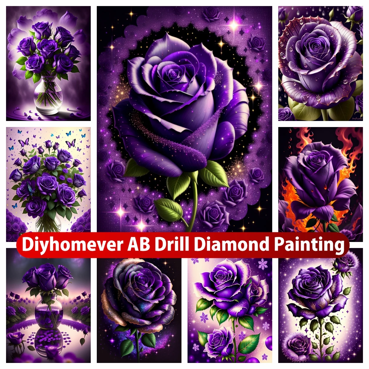 

Purple Rose 5D DIY AB Diamond Painting Mosaic Beautiful Flower Art Cross Stitch Rhinestones Embroidery Home Decor Gift