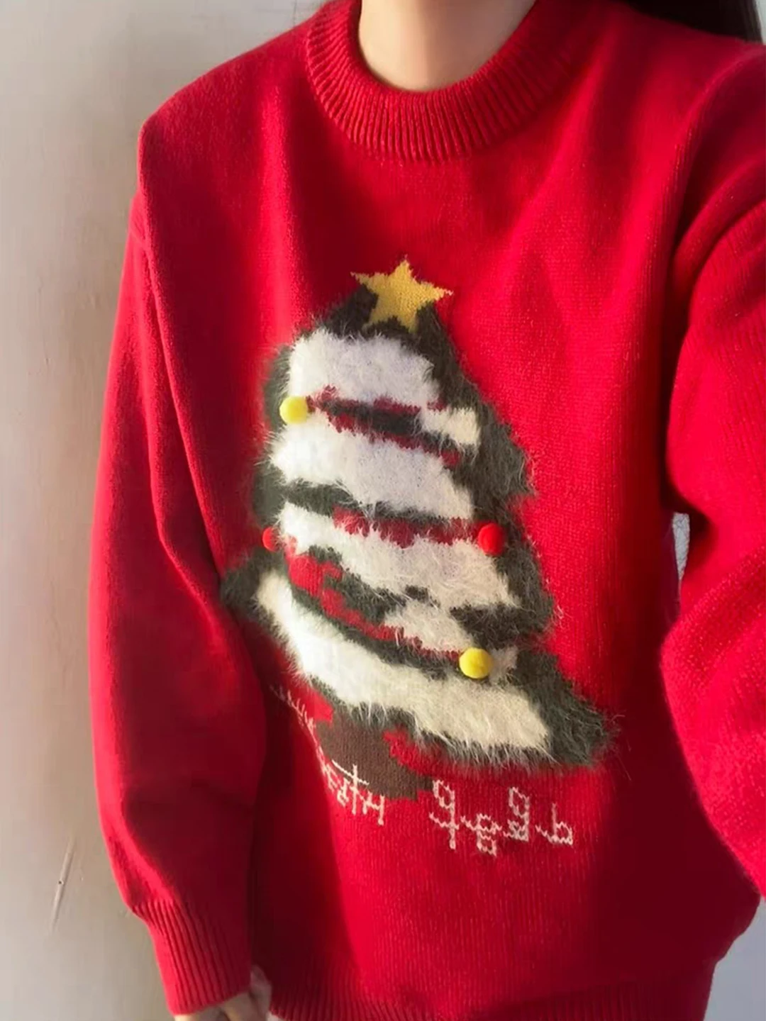 

Красный вязаный свитер с узором «Елка» для мужчин, с круглым вырезом, базовый слой, осенне-зимний, в корейском стиле, уютный трикотаж