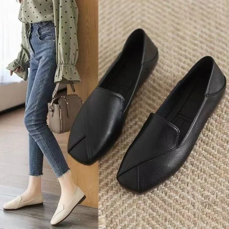 Damskie letnie obuwie Płaskie mokasyny Buty dla kobiet 2024 Loafers Square Toe White Flats Lastest Shoe Casual Korean Style Trend