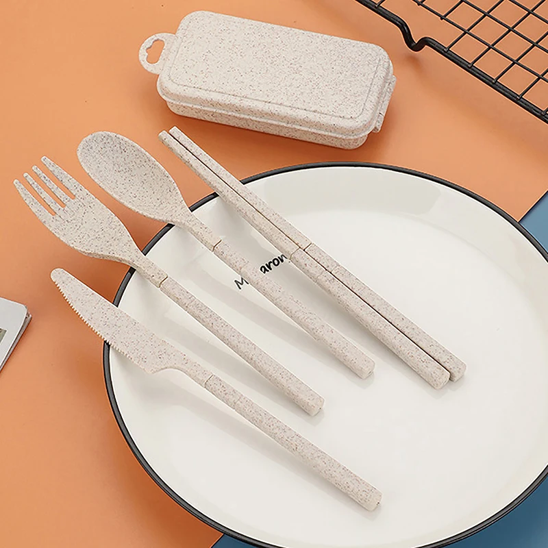 Portable Wheat Straw Fork Cutlery Set Foldable Folding Chopsticks Cutlery Set With Box Travel Kitchen Accessories image 5