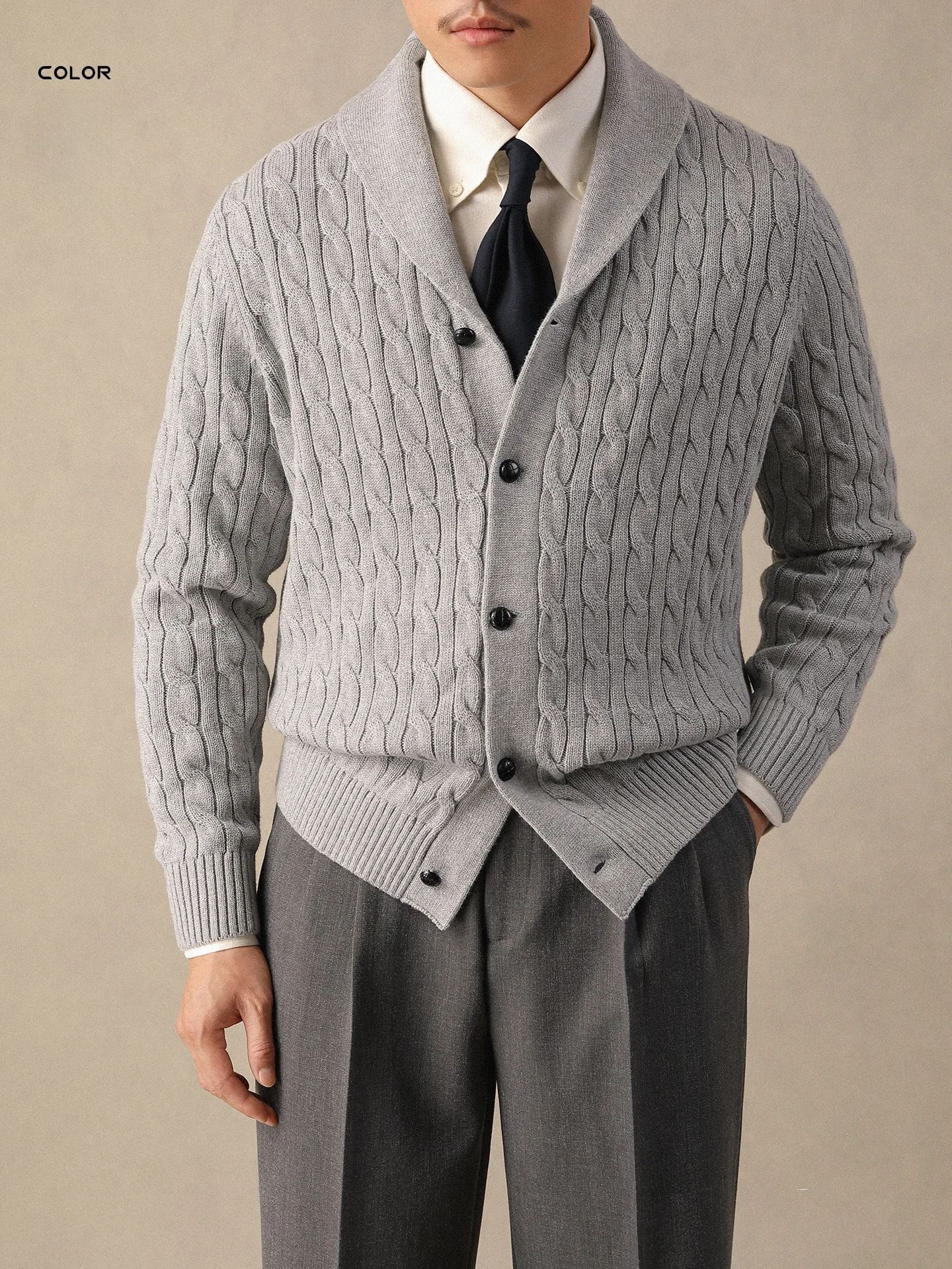 

Мужской вязаный свитер свободного кроя из чистого хлопка с V-образным вырезом и узором косы, повседневный, теплый, не требует глажки, осень-зима