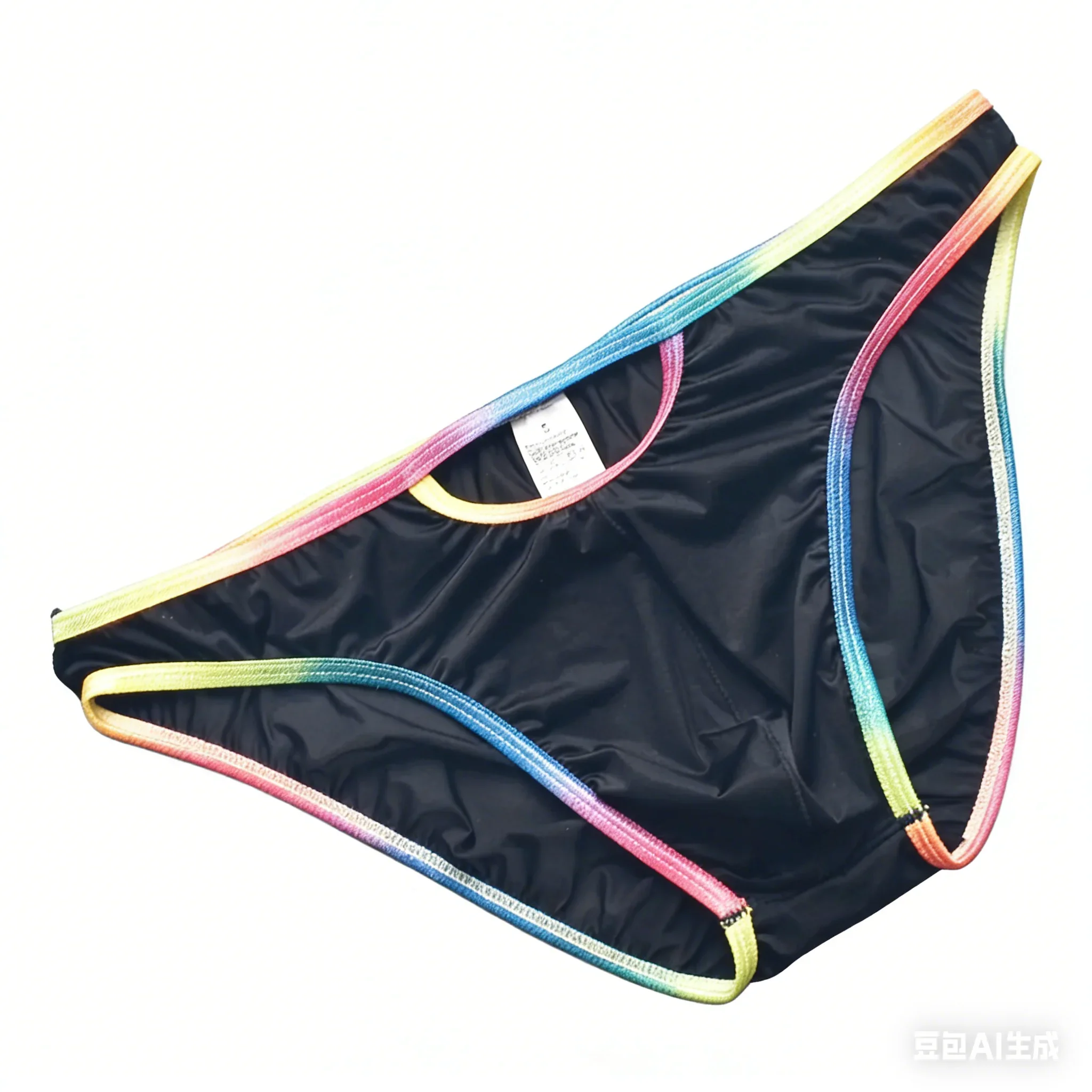 Men Rainbow Trim Ice Silk Brief Ultra Thin Transparent Soft Skin-Friendly Elastic Low Rise Sexy 3D U Convex Pouch Male Underwear