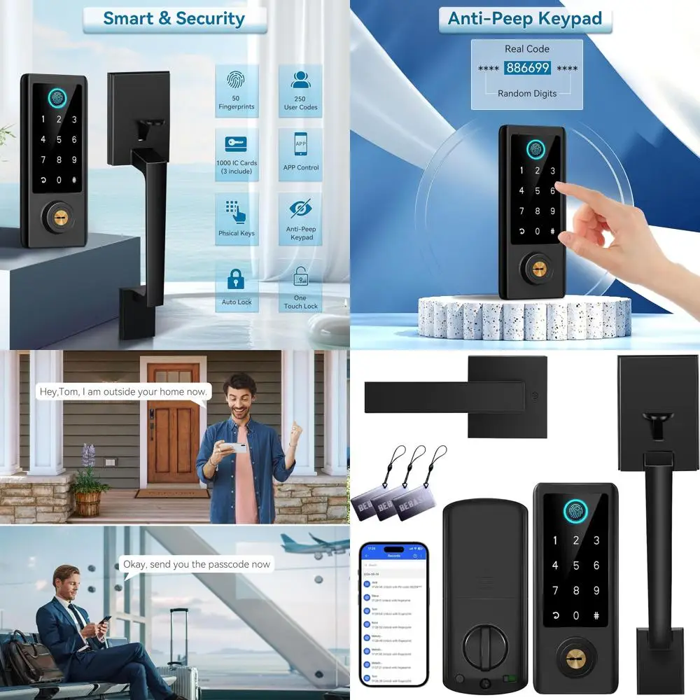 Fingerprint Smart Door Lock with Handle, Keyless Entry, Bluetooth Handle Set, Digital Deadbolt, Electronic Keypad Lock in Black