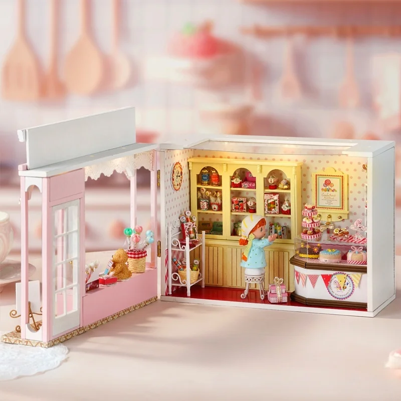 OUZEY Storybook Candy Cottage DIY, ร้านขนมหมีน้อย 3 มิติ ทำจากไม้, ของขวัญสุดน่ารักสำหรับวัยรุ่น