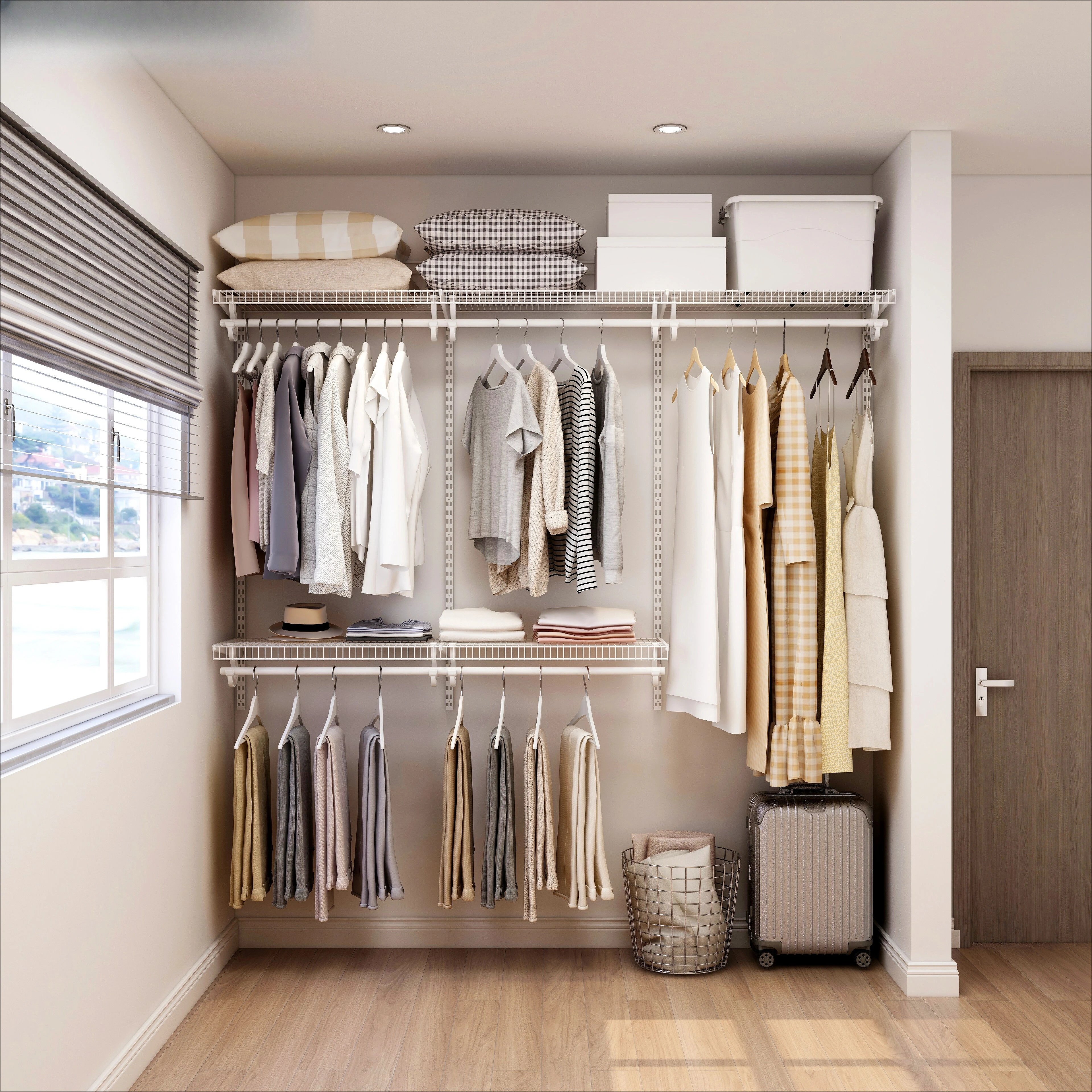 Portable Modern DIY Steel Closet System Open Wardrobe Wire Shelving Hanging Rails Bedroom Apartment Workshop Dining Living Room