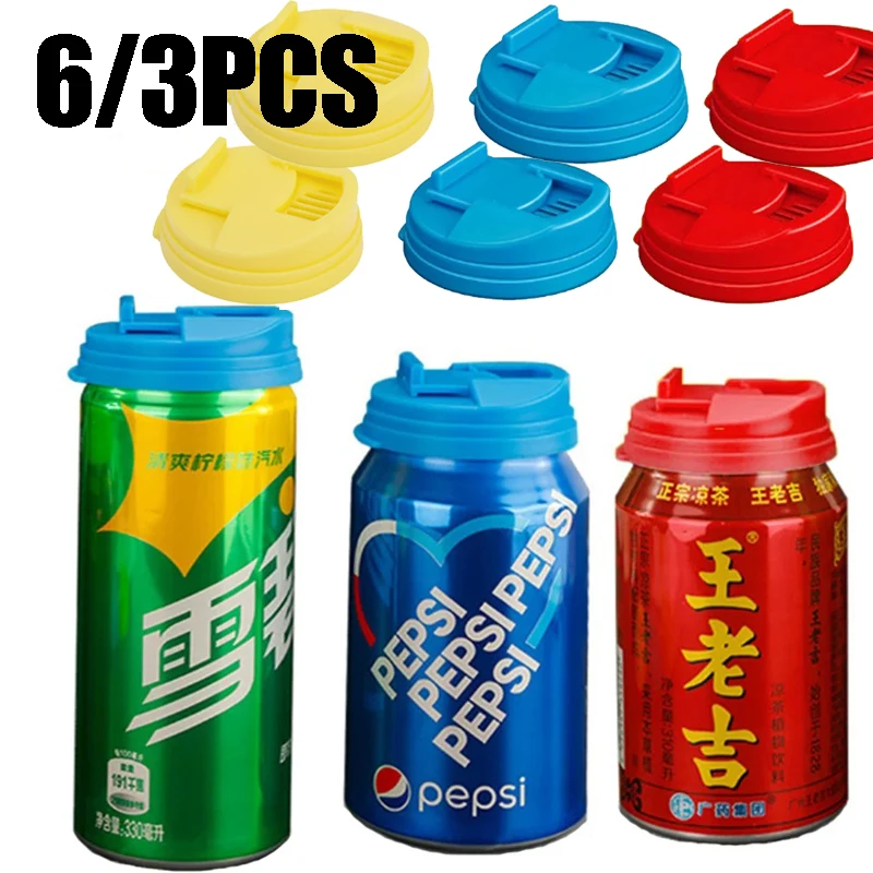 6/3Pcs Beverage Can Lids Reusable Leak-proof Drinks Protector Multi-color Air-leak Beer Sealing Cap Portable Water Bottle Covers