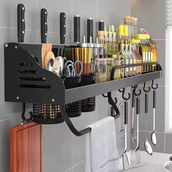 Wall-mounted Kitchen Rack Storage Shelf Spice Rack Aluminum Multifunctional Punch-free Kitchen Shelf Chopsticks Holder Organizer