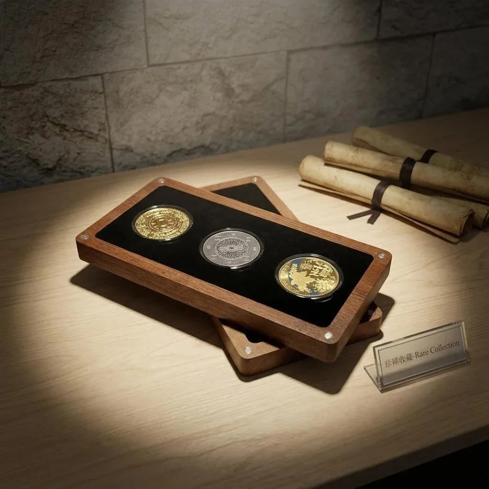 Boîte de rangement pour pièces commémoratives 41/46MM, boîte cadeau pour pièces d'or, pièces d'argent, badges, boîte de présentation en bois massif et acrylique transparent