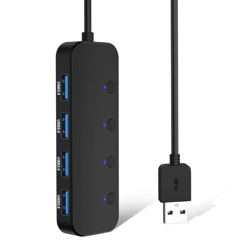 

USB-концентратор, 4-портовый концентратор USB3.0, USB-разветвители, отдельные выключатели, светодиодный индикатор, Прямая