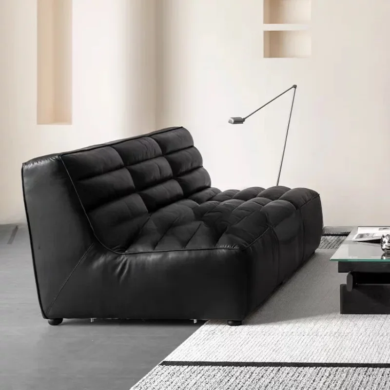 Straight corner sofa retro light luxury antique villa living room leather sofa