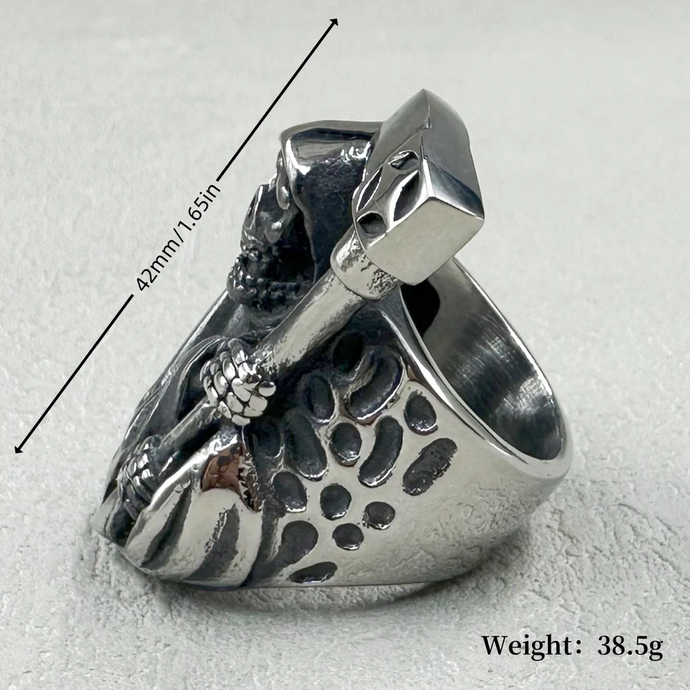 Retro Vintage Unique Grim Reaper Skull Ring for Men Gothic 316L Stainless Steel Death Cool Domineering Jewelry Wholesale
