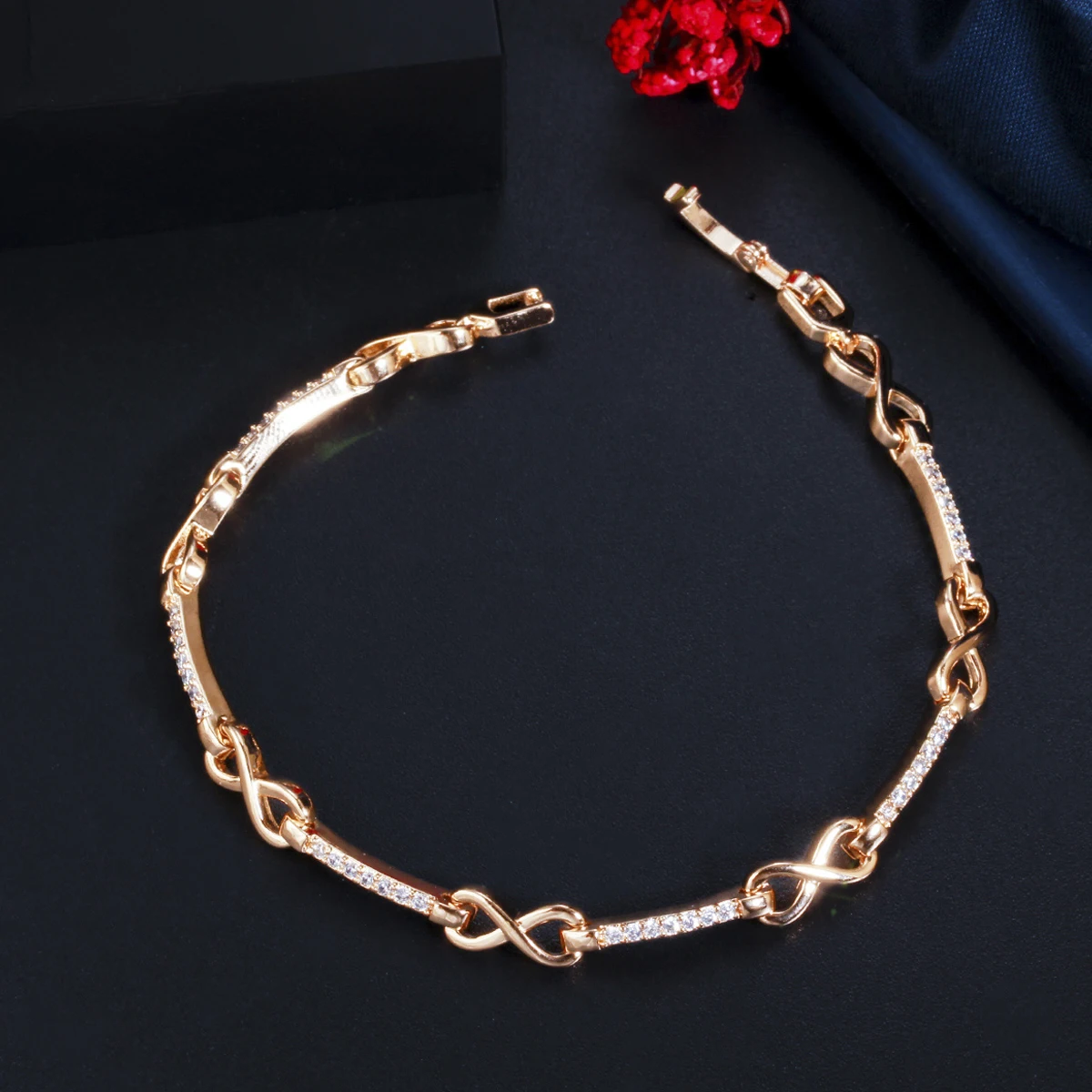 ThreeGraces New Fashion Infinity Number 8 Shape Link Chain Bracelet Shiny Cubic Zirconia Women Elegant Daily Party Jewelry BR137 image 3