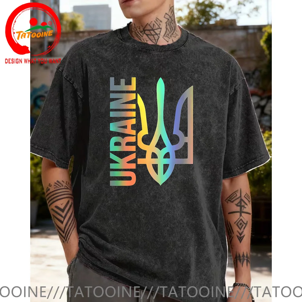 

Ukraine Трезубец, Тризу T Shirt Men Vintage Washed Cotton T-Shirt Fashion Trendy Tee Shirt Casual Clothes tshirt