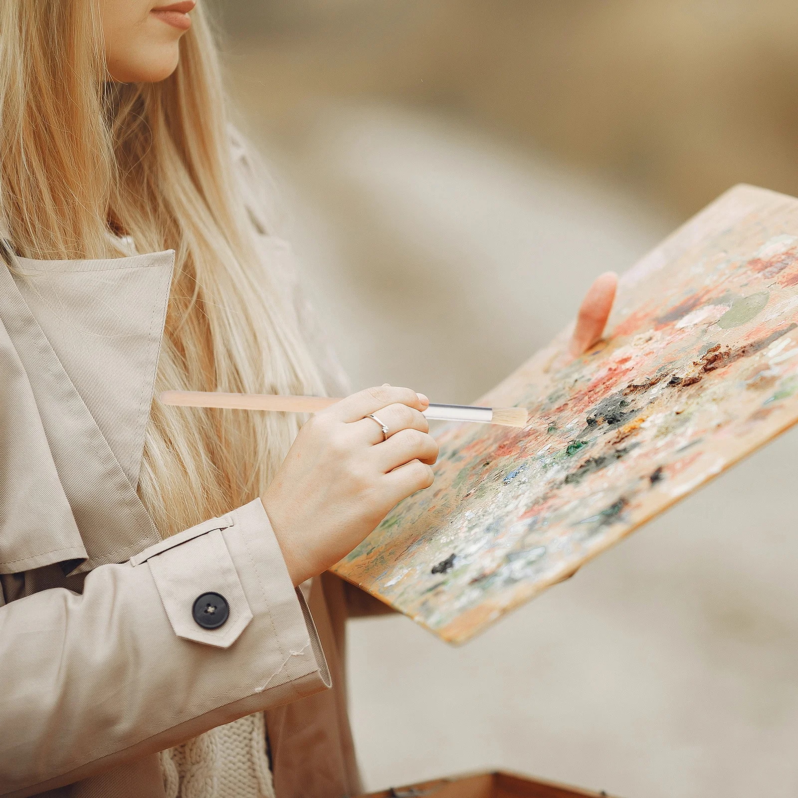 مجموعة فرش طلاء مكونة من 6 قطع من الشعر الصناعي المصنوع من النايلون بمقبض خشبي مناسب للرسم الزيتي بالألوان المائية من الأكريليك للاستخدام المنطقي والكبير #1