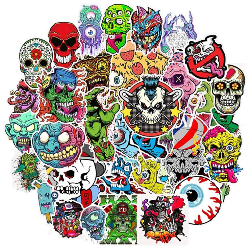 

10/30/50PCS Dark Horror Style Skull Zombie Cartoon Stickers DIY Laptop Guitar Waterproof Graffiti Sticker Decal Kid Classic Toys