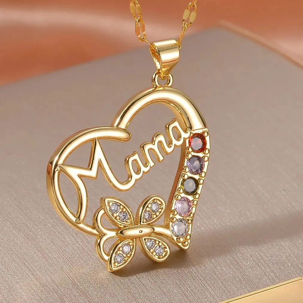 Luxury Designer Jewelry Heart Mom Angel Baby Mother Necklace for Women Zircon Family Pendant Chain Necklace Mother's Day Gift