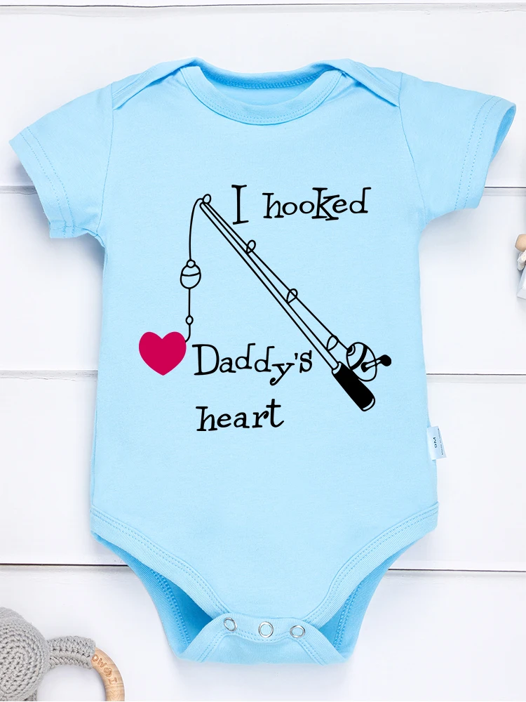 I Hooked Daddy\'s Heart Funny Newborn Clothes Cotton Cute Baby Girl Boy Onesies Fashion Popular Infant Outfits Fast Delivery