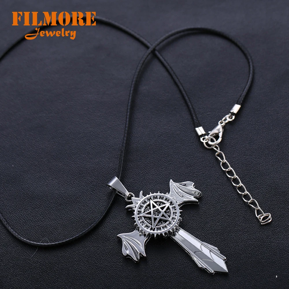 Kuroshitsuji Black Butler Necklace Demon Eye Cross Pendant Necklaces For Women Men Rope Chain Anime Fashion Jewelry Collares
