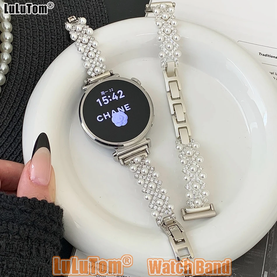 

Ювелирный ремешок для часов 18/20/22 мм для Samsung Galaxy Watch 8 Ultra 7 6 5 4 44/40 мм Huawei GT5 Pro 42/46 мм, ремешок-браслет с жемчугом и цирконием
