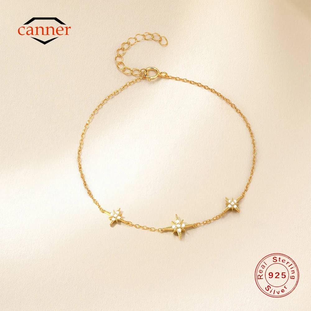 CANNER Eight-Pointed Star Zircon S925 Sterling Silver Bracelet For Women Ins Simple Versatile Hollowed Bow Bracelet Party Gift