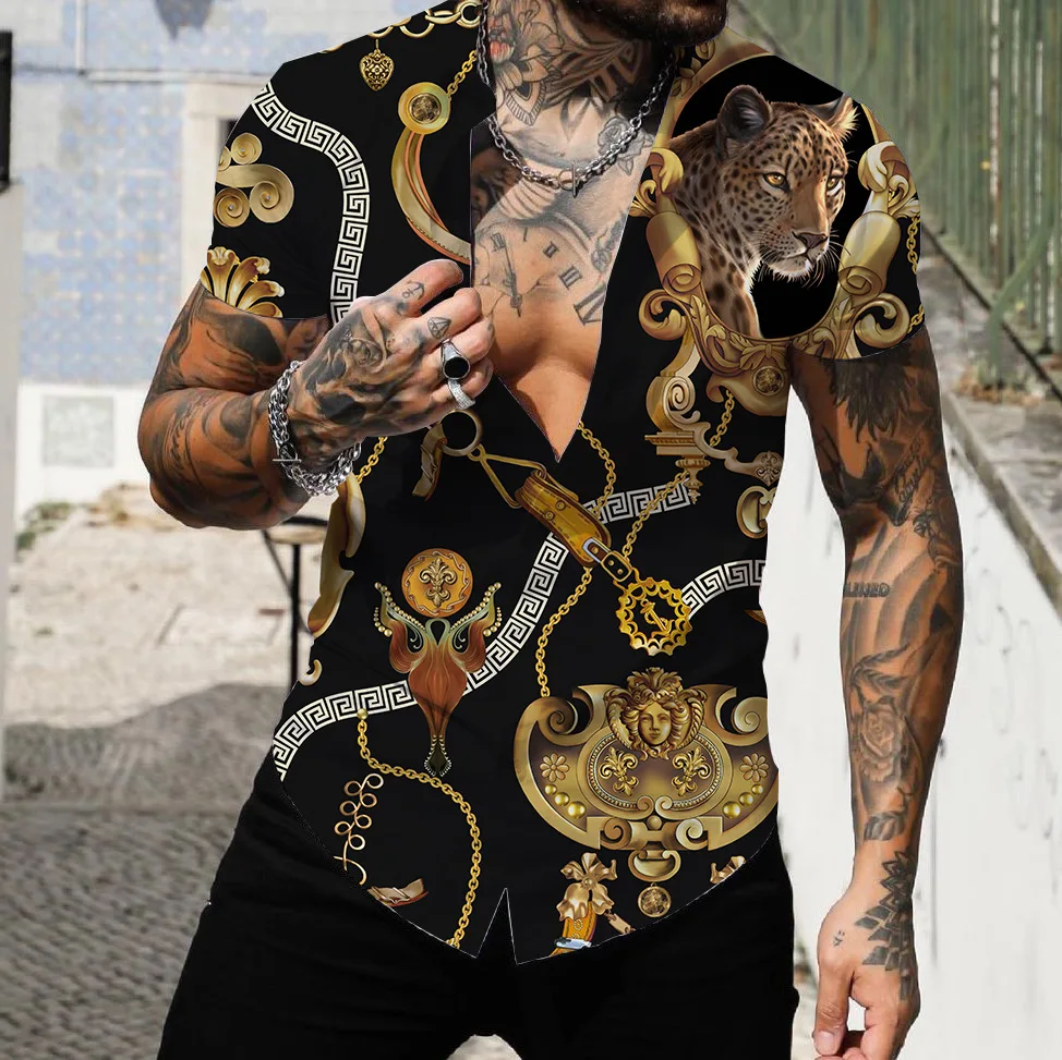 Mens Clothing Social Shirt Man Baroque Print Loose Shirts Tops Luxury Lapel Prom High Quality Blouse 5XL Oversized Tee Shirt Men