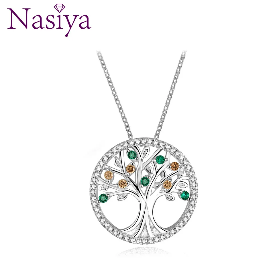 

Sterling Silver 925 Necklace For Women Fine Jewelry Tree of Life Colorful Pendant Cubic Zircon Fashion Style Valentines Gifts