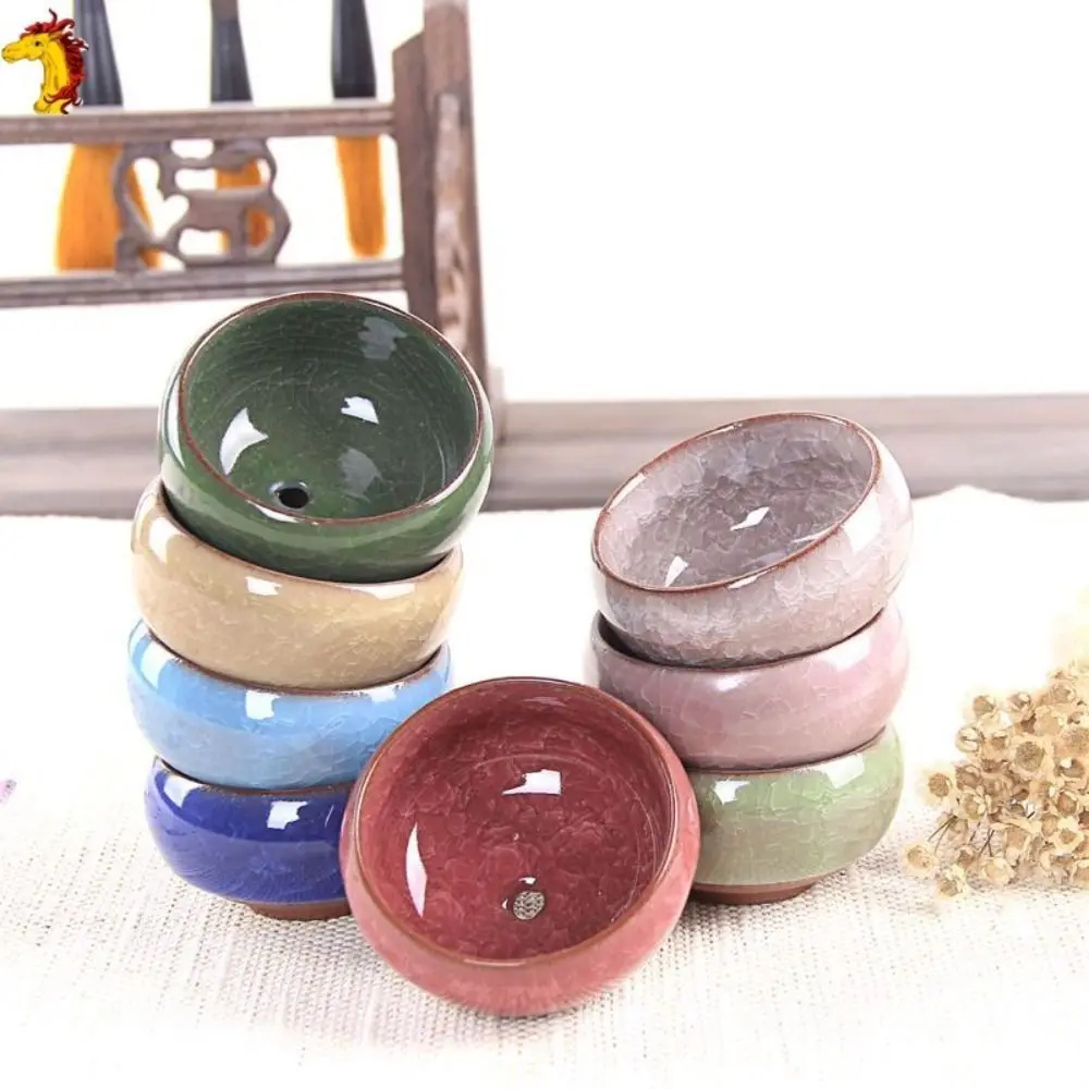 

Breathable Ice-Crack Glaze Ceramic Flowerpots Cute Perforated Succulent Flowerpot Mini Thickened Plants Planter Office
