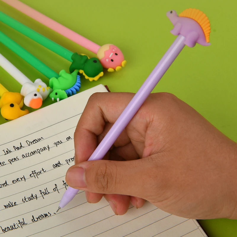 40Pcs/Lot Kawaii Cartoon Figurine Gel Pens Cute Animal Dinosaur Axolotl Neutral Pen 0.5mm Black Ink Student School Stationery