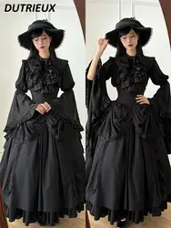 Black Gothic Japanese Style Lolita Sweet Girls Shirt and High-waisted Strap-up Long Skirt Womens Outfits Two-piece Set