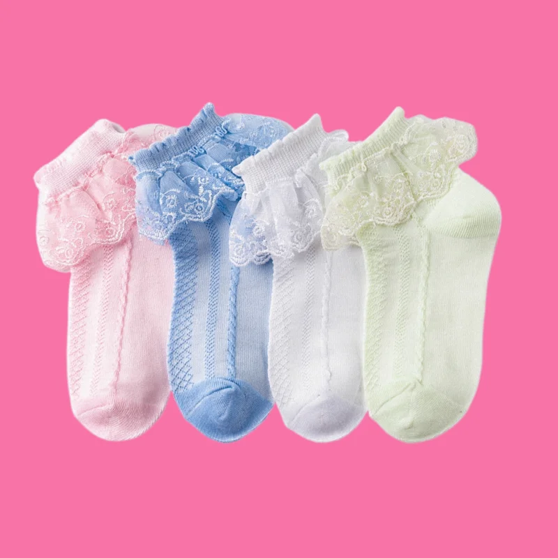 4/8 Pairs High Quality Children Short Socks Breathable Mesh Lace White Ruffle Princess Socks White Pink Blue For Kids Toddler