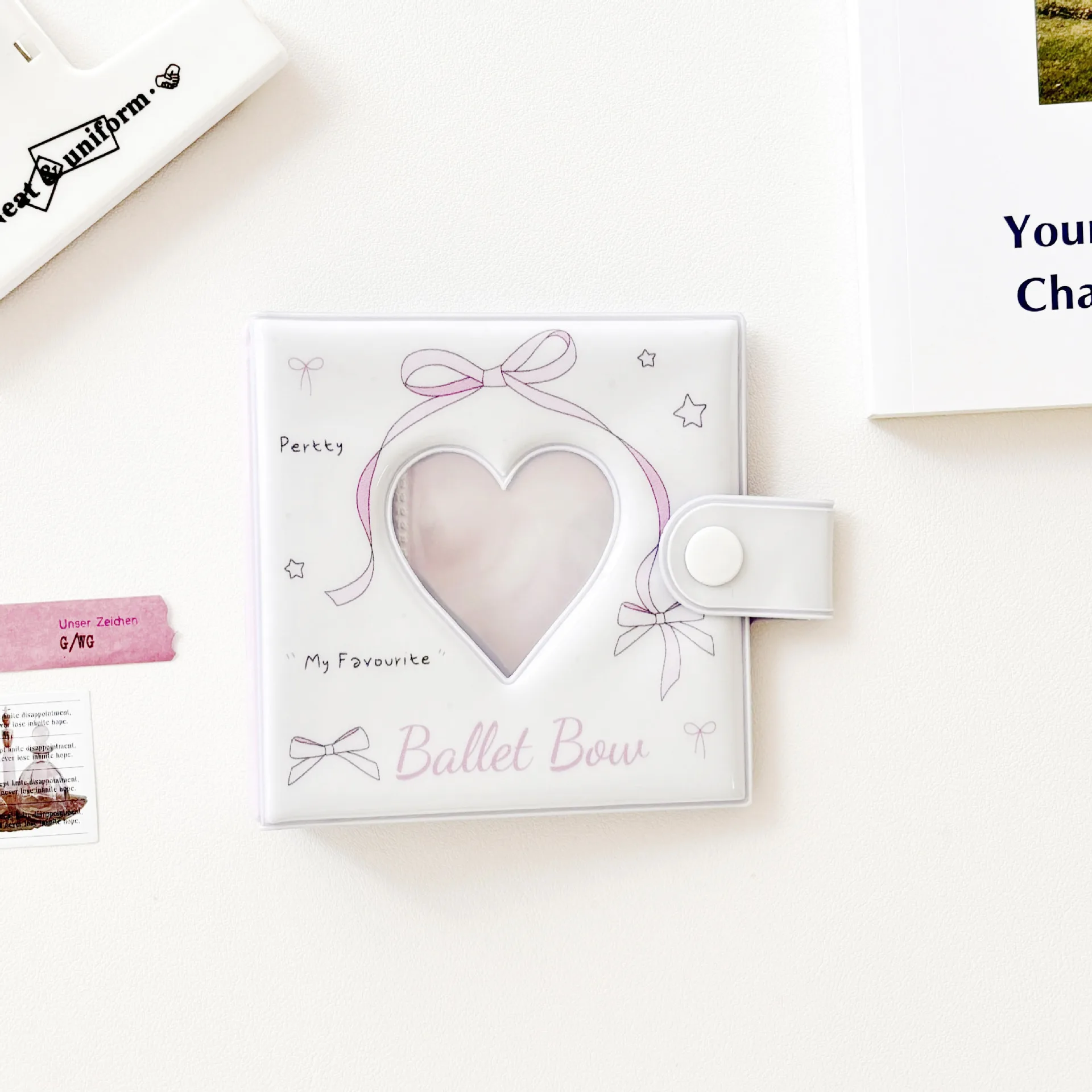 Ins Minimalist Ballet Bow Style Hole Loose Leaf Bag, Three Inch Small Card Book, Storage Book