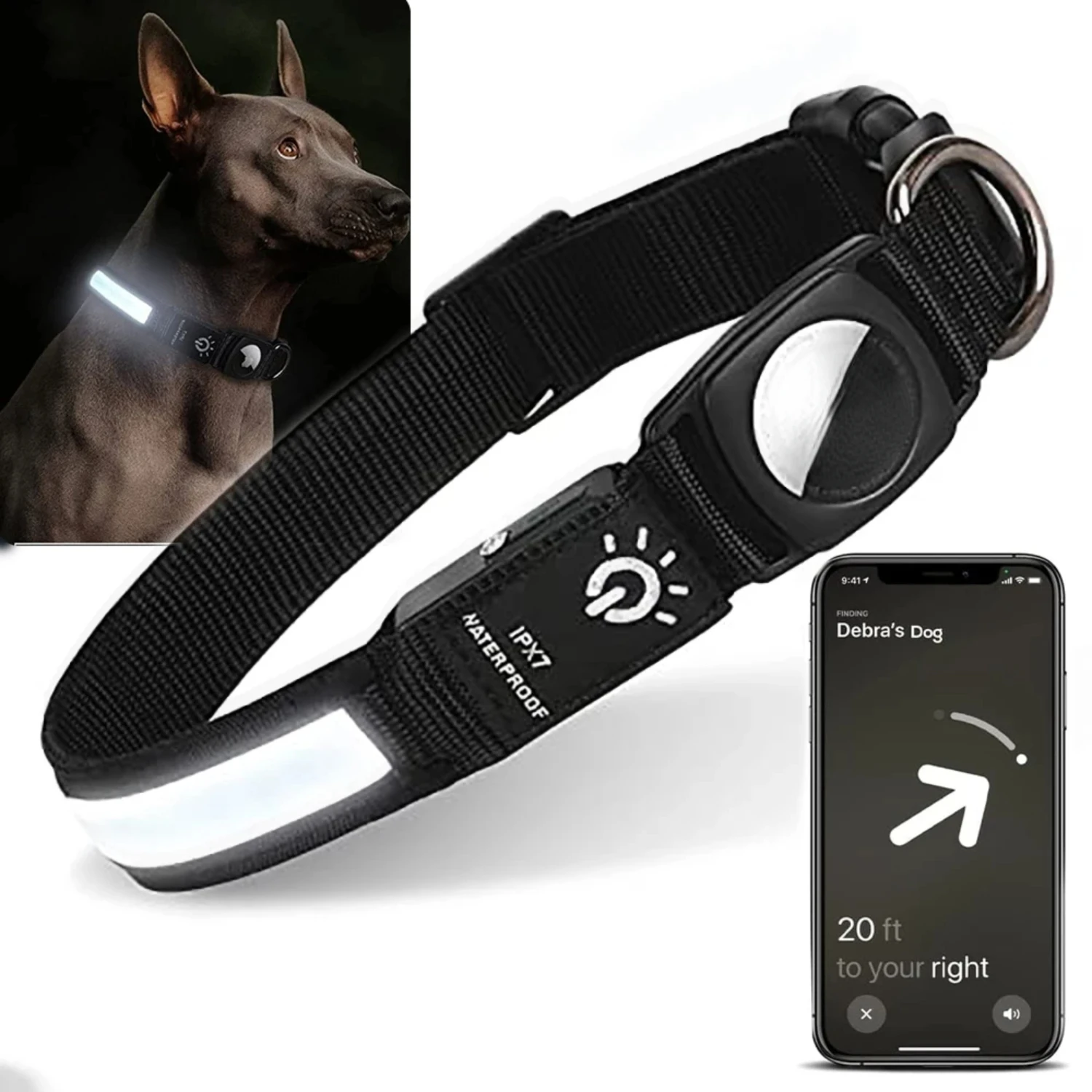 

For Airtag Dog Collar GPS Finder WaterProof Led Collar Light USB Chargeable Swimming Night For Air Tag Tracker Case