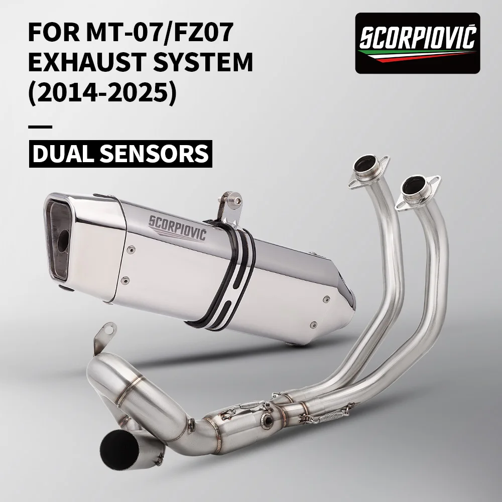 Motorcycle Exhaust pipe For MT-07 FZ-07 2014 -  2025 Stainless Steel Front Link Pipe With 2 oxygen sensors