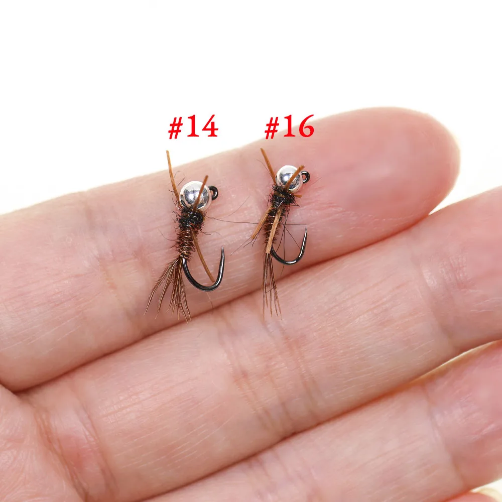 6PCS Barbless Jig Stonefly Nymph Fly # 14 # 16 Gummibeine, Fasanenschwanz, Bead Head Fast Sink Euro Nymph Forelle Barsch Angelköder – Detail 3