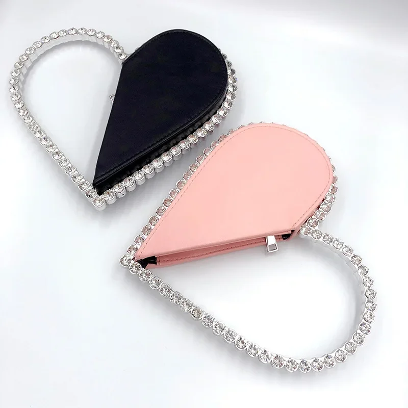 Diamond Red Heart pochette da sera Designer Chic strass portafoglio nero Wedding Party Sac A Main