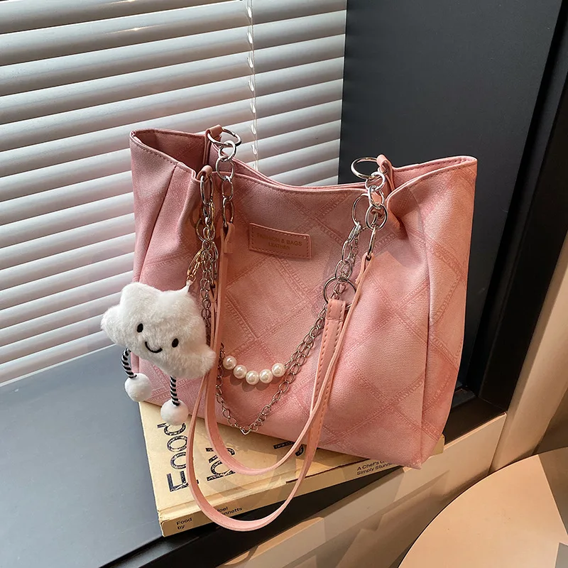 Casual Simple Plaid Women Shoulder Bags Vintage Ladies Large Capacity Tote Bag Thread Design Versatile Ladies Underarm Handbags
