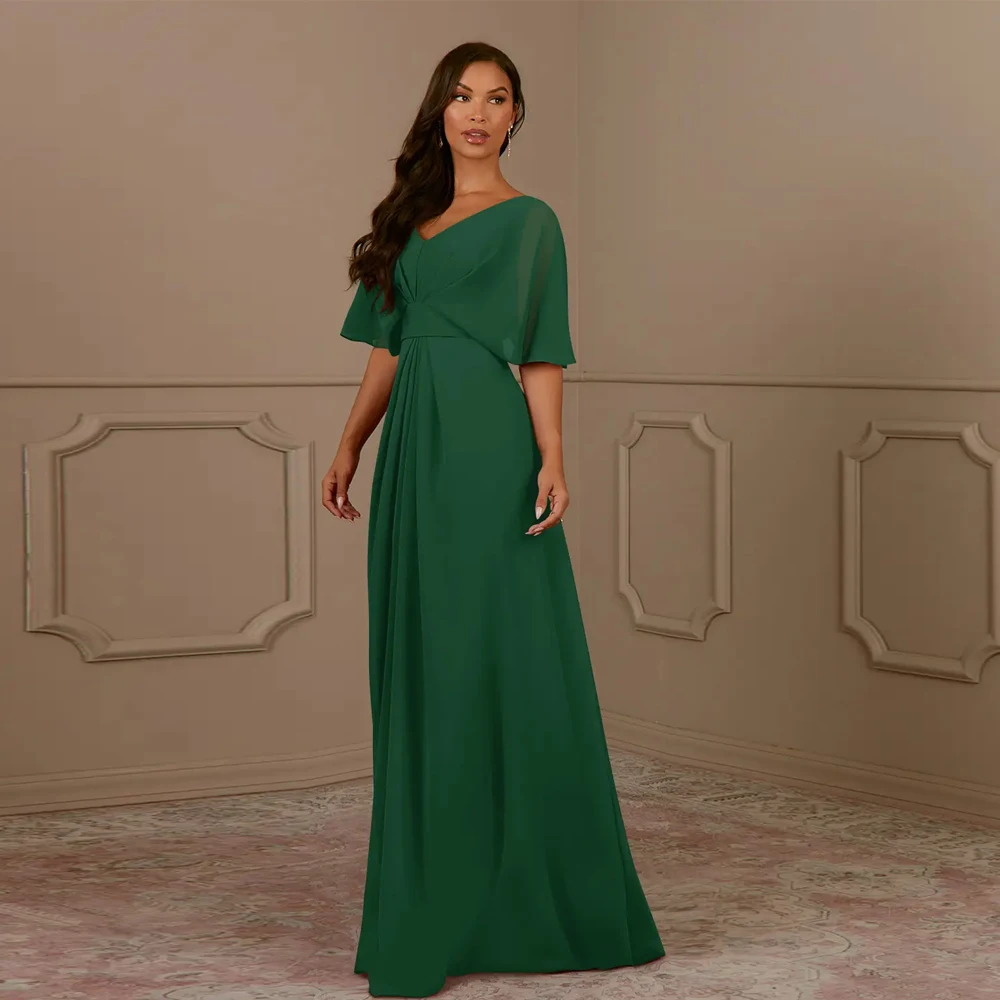 Green Strapless Mother of Bride Dresses for Women Chiffon Wedding Party Dresses Half Sleeve Robe De Soirée 2024 Summer New