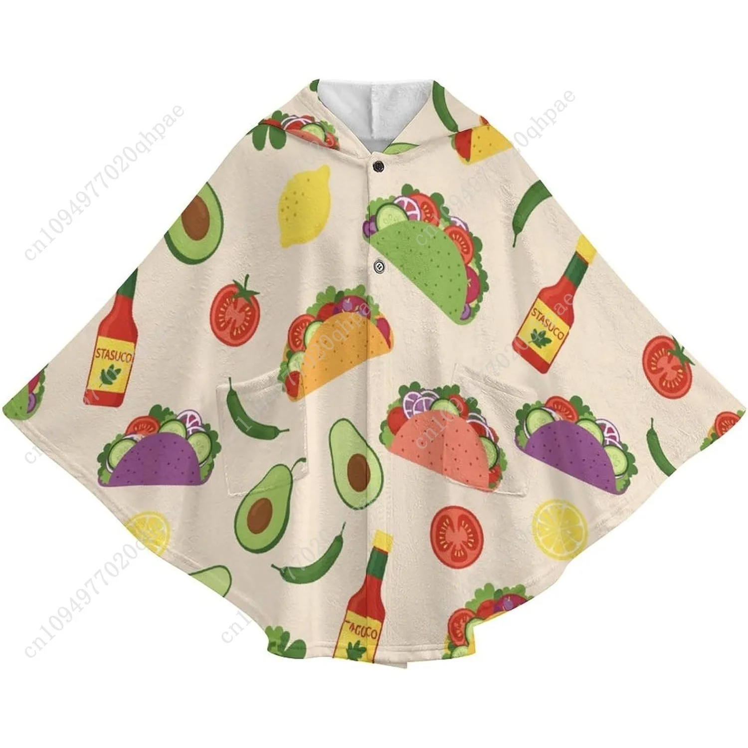 سترة بطانية مريحة من الفلانيل، نمط تاكو مع مكونات، هوديي كبير الحجم مع جيوب للأطفال والمراهقين #4